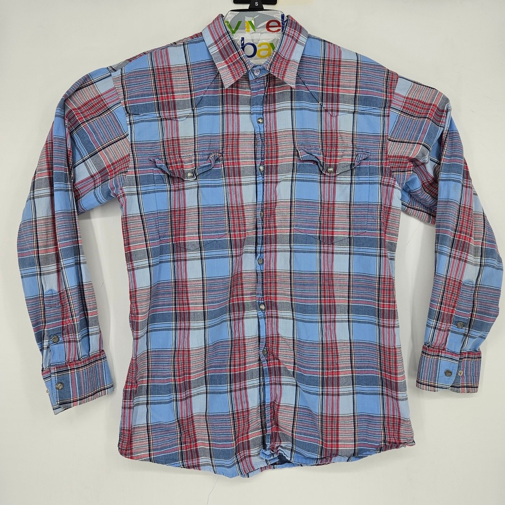 Walls Ranch Wear Shirt Mens Medium Pearl Snap‎ Long Sleeve Plaid Casual